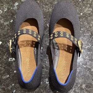 Rothy's Black Flats with Blue Trim